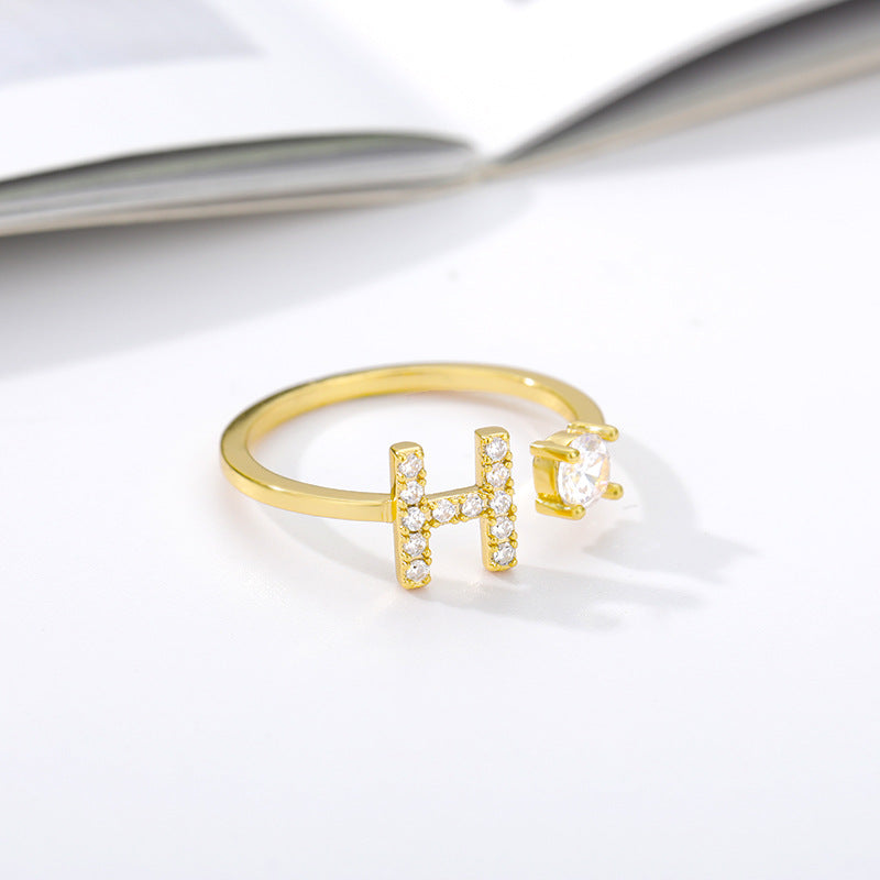 Open Ring In Gemstone With Initials gold