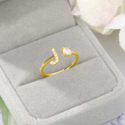 Open Ring In Gemstone With Initials gold J INITIAL