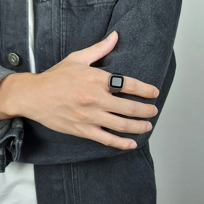 Mens Square Onyx Signet Ring