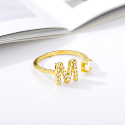 Open Ring In Gemstone With Initials gold