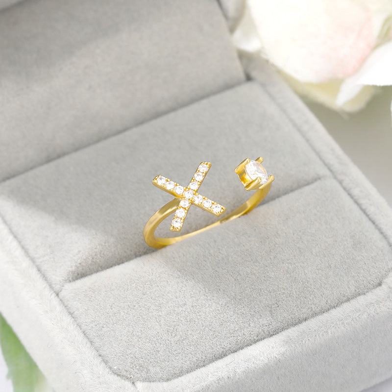 Open Ring In Gemstone With Initials gold X INITIAL