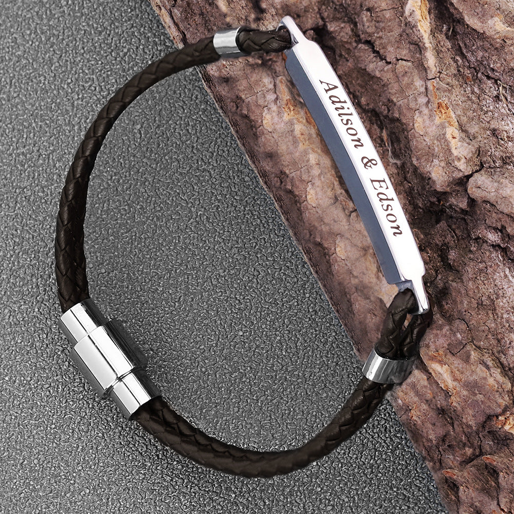 Custom Name Bracelets For Guys Mens Braided Leather Bracelet