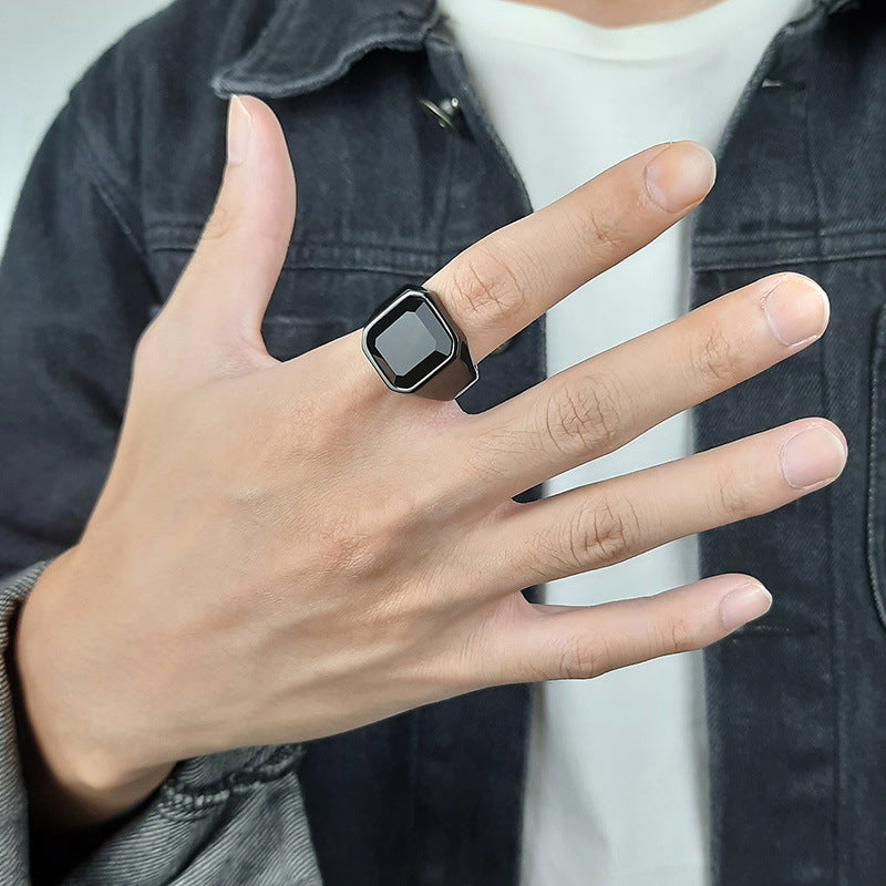 Mens Square Onyx Signet Ring