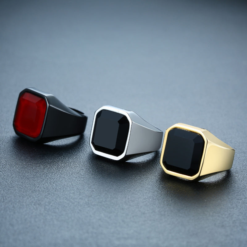 Mens Square Onyx Signet Ring