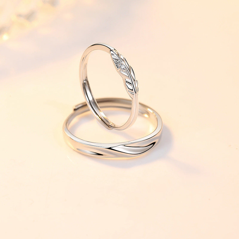 Promise Matching Rings For Couples Adjustable Sterling Silver Feather Ring