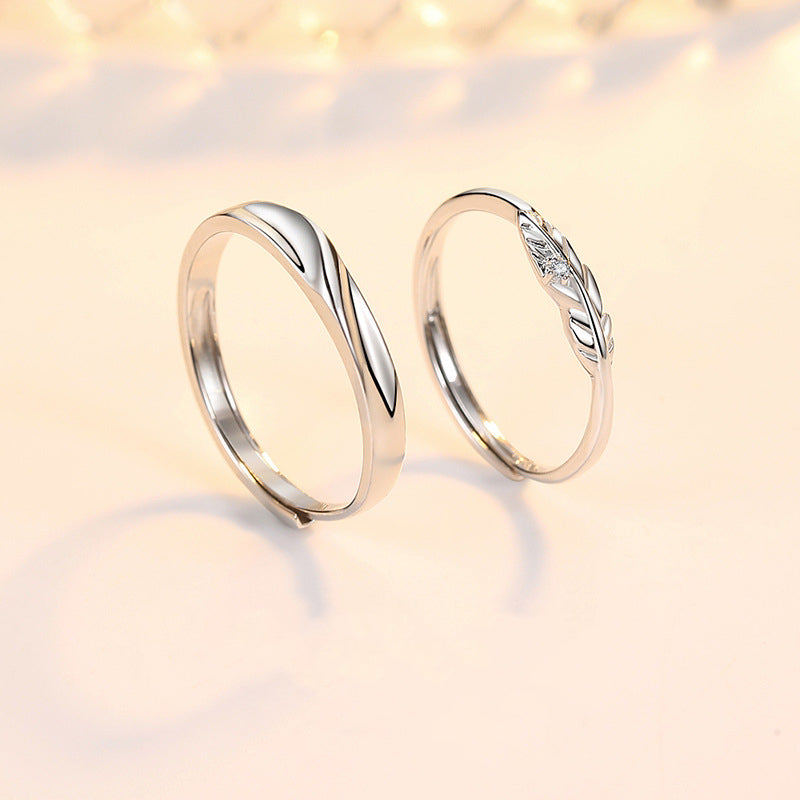 Promise Matching Rings For Couples Adjustable Sterling Silver Feather Ring