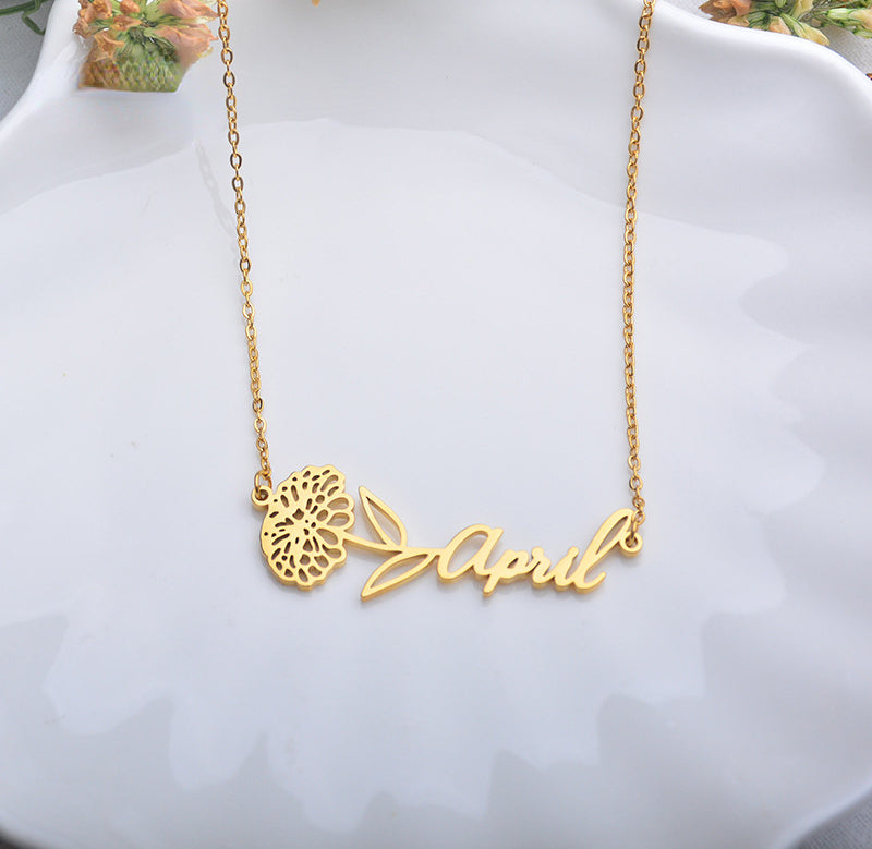 Birth Flower Name Necklace GOLD