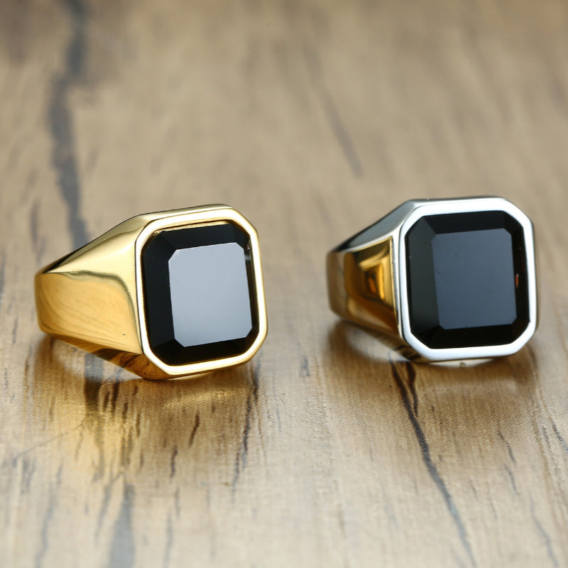 Mens Square Onyx Signet Ring