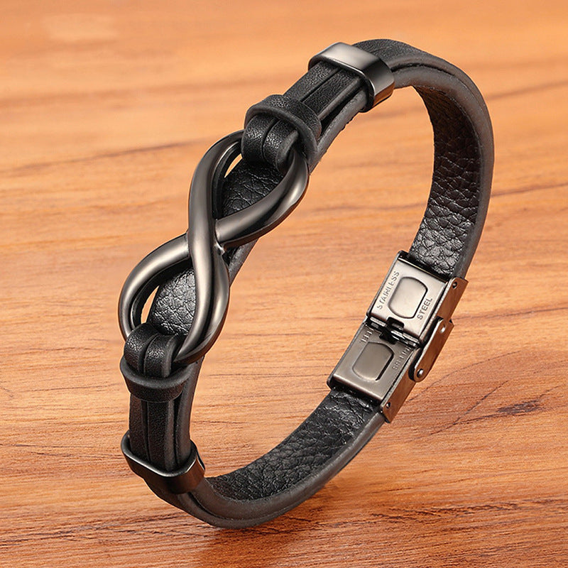 Mens Leather Infinity Bracelet