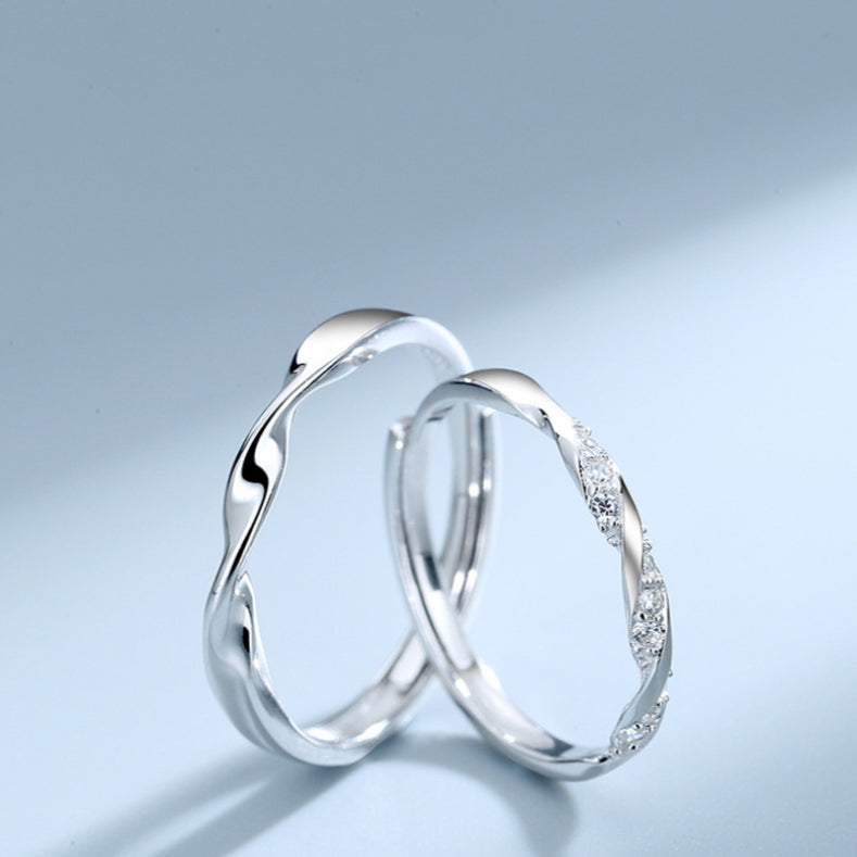 Promise Matching Couple Rings Adjustable Sterling Silver Twist Ring