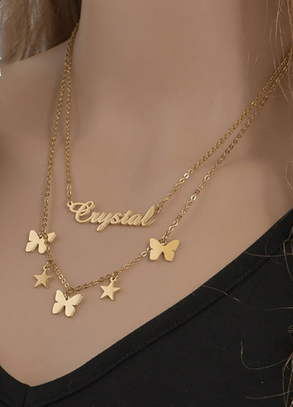 Layered Name Necklace With Butterfly