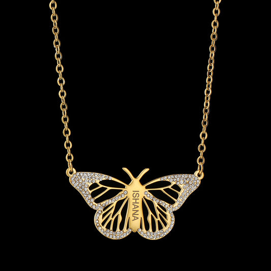 Butterfly Necklace Engraved  Name