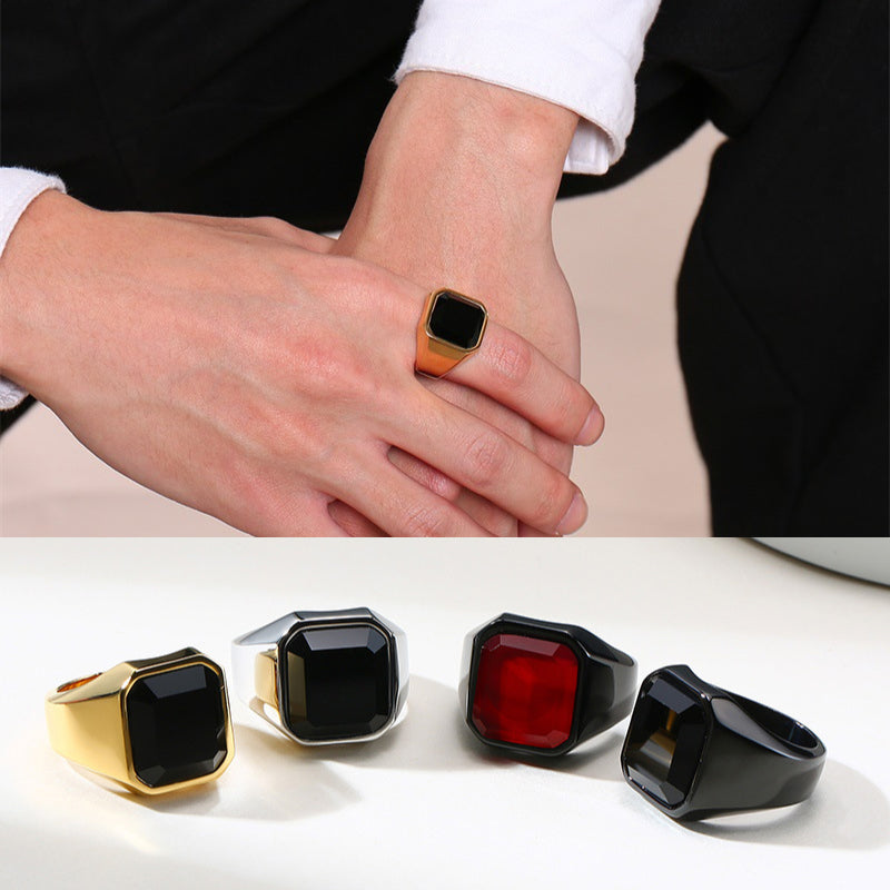 Mens Square Onyx Signet Ring