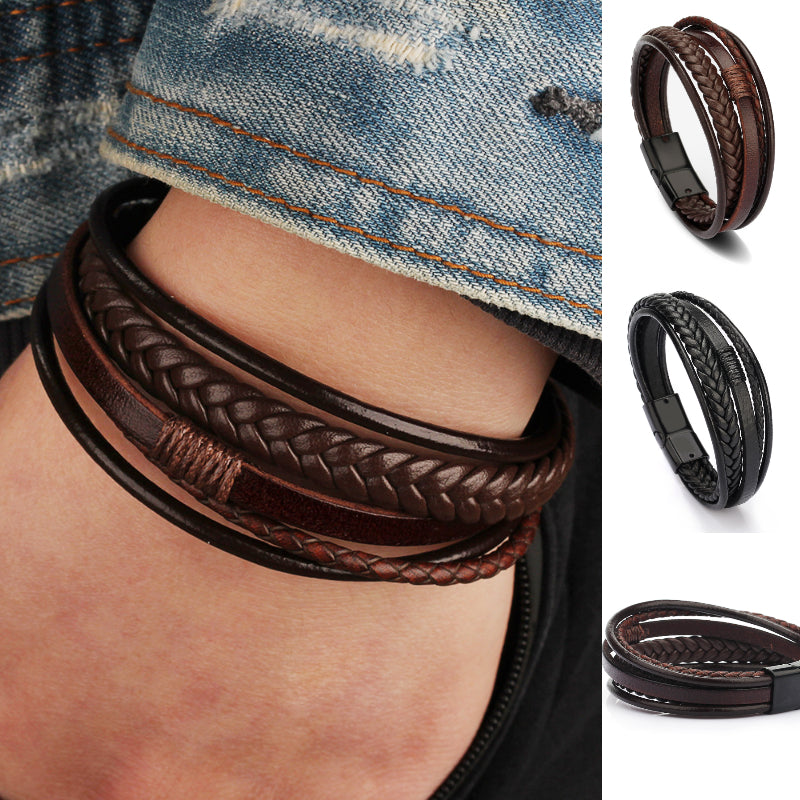 Mens Strand Braided Leather Bracelet