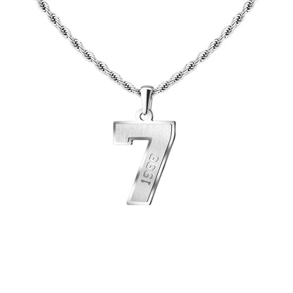 Mens Engraved Pendant Mens Number Necklace Stainless Steel Rope Chain