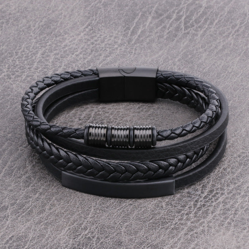Mens Woven Leather Bracelet Multi Strand Bracelet 