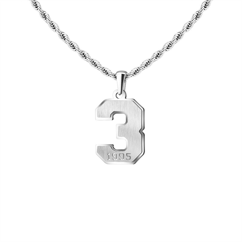 Mens Engraved Pendant Mens Number Necklace Stainless Steel Rope Chain