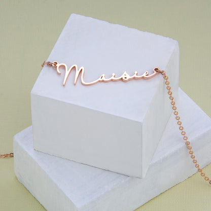 silver Wire Name Necklace rose gold