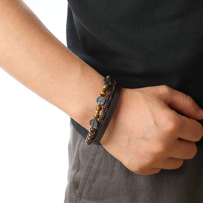 Mens Tiger Eye Bracelet Multi Ttrand Leather Bracelets