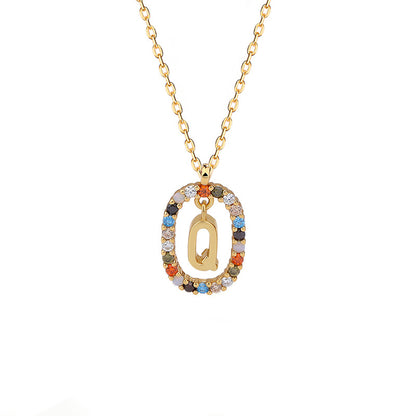 Sterling Silver Circle Pendant Necklace With Initial Q Initial Necklace