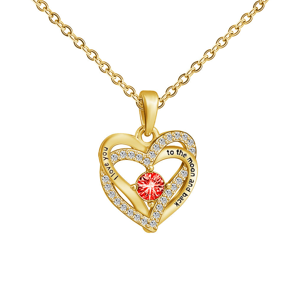 Engraved Heart Necklace Double Heart Necklace With Gemstone GOLD