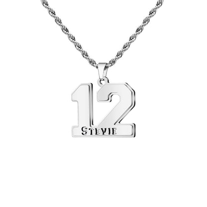 Mens Engraved Pendant Mens Number Necklace Stainless Steel Rope Chain