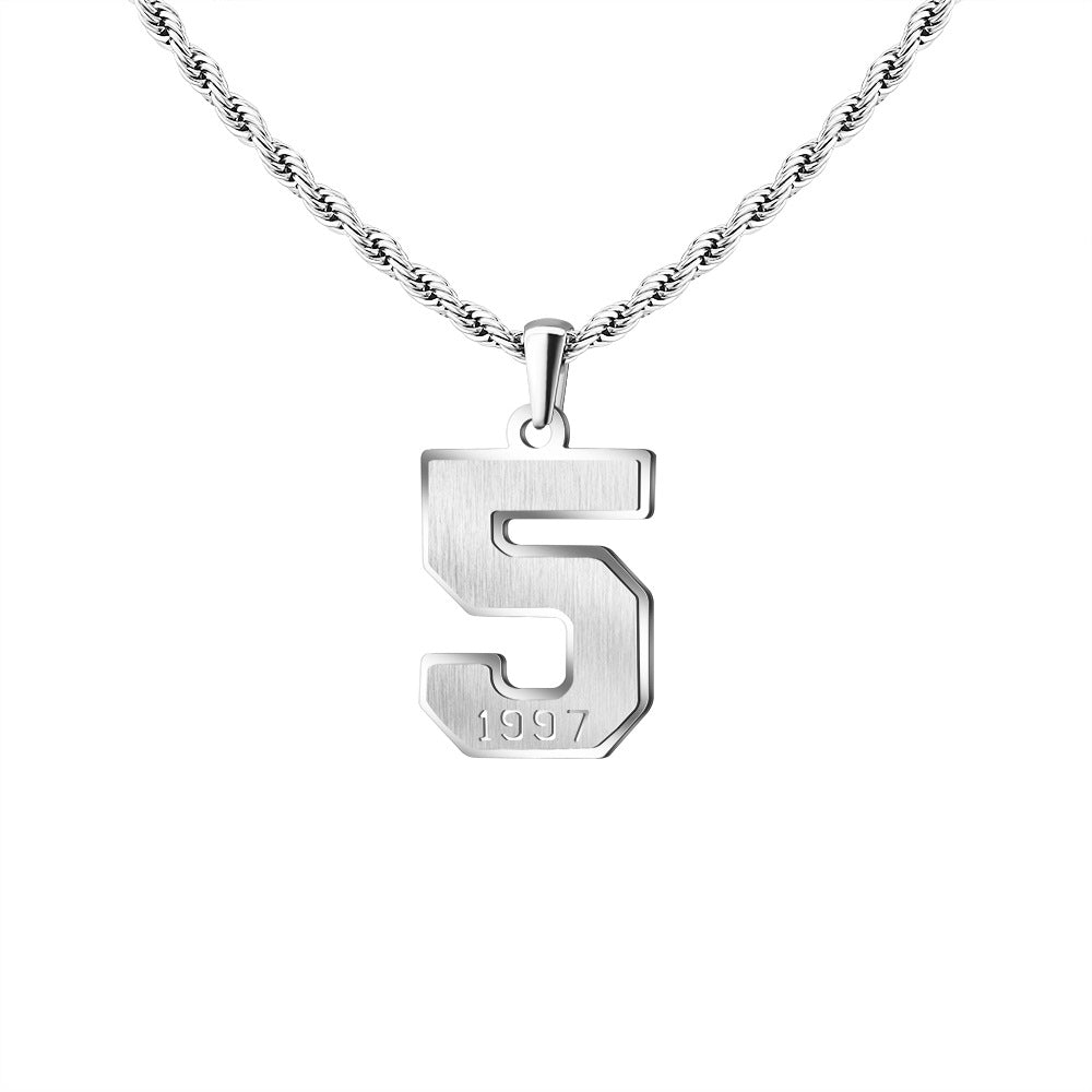 Mens Engraved Pendant Mens Number Necklace Stainless Steel Rope Chain