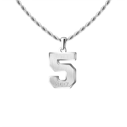 Mens Engraved Pendant Mens Number Necklace Stainless Steel Rope Chain