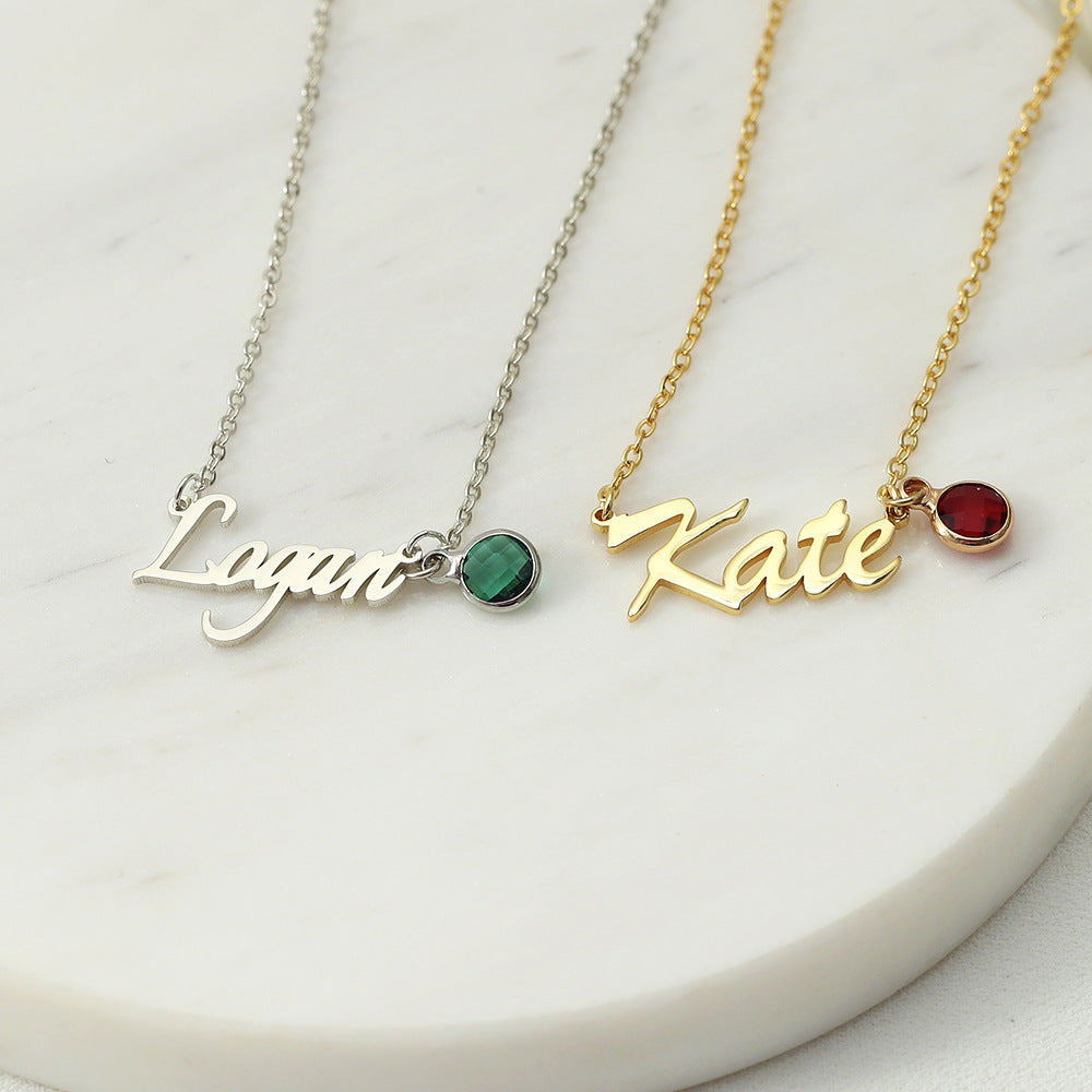 Sterling Silver Name Necklace With Birthstone