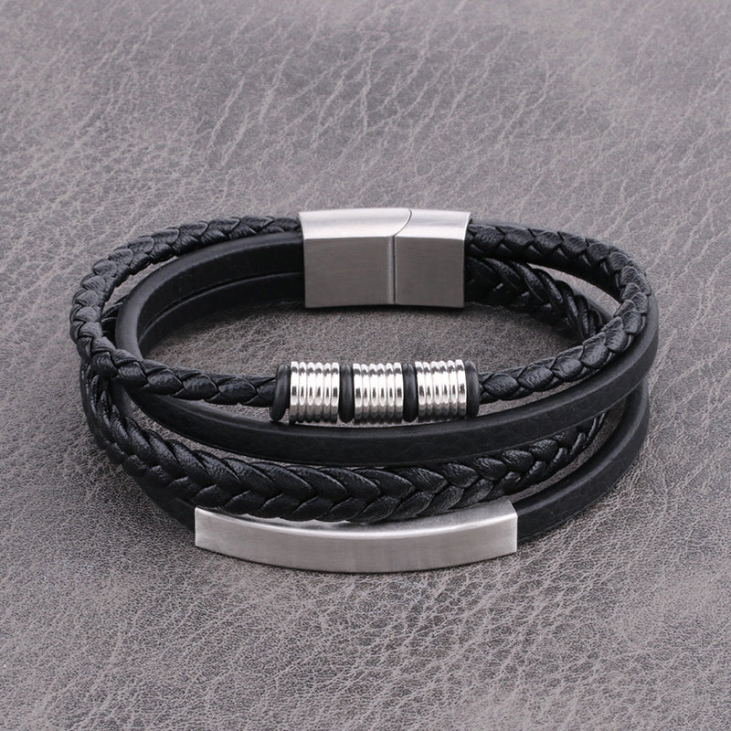 Mens Woven Leather Bracelet Multi Strand Bracelet 