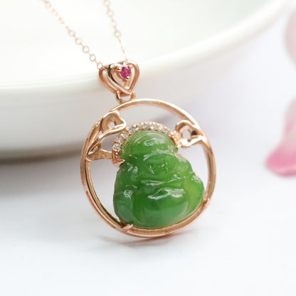 Nephrite Green Buddha Necklace 23A2401