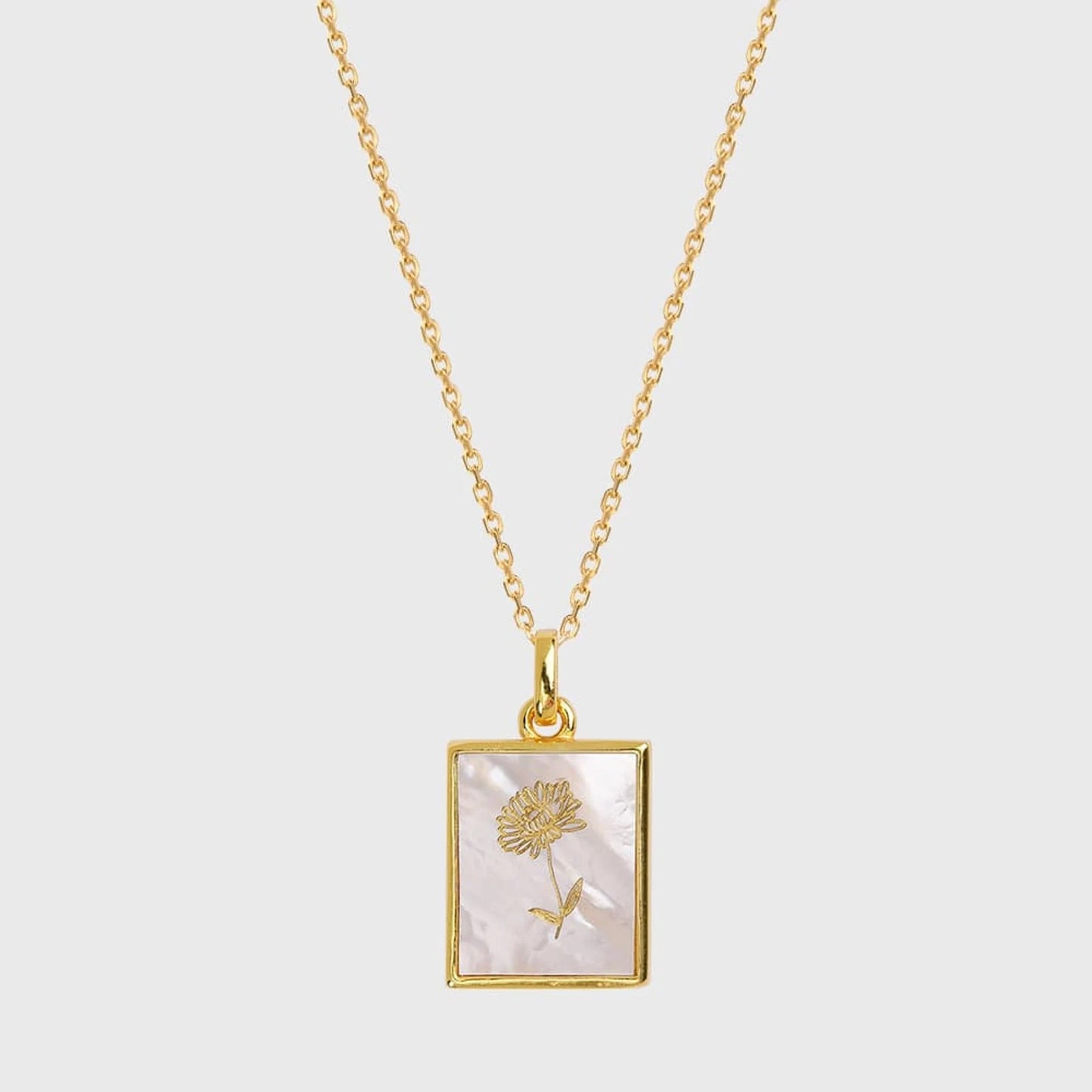 Birth Flower Square Pendant Necklace Dainty Gold Necklace