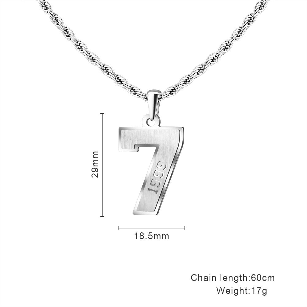 Mens Engraved Pendant Mens Number Necklace Stainless Steel Rope Chain