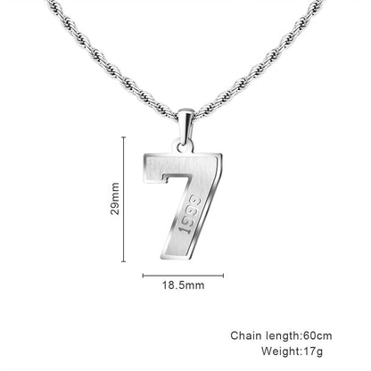 Mens Engraved Pendant Mens Number Necklace Stainless Steel Rope Chain