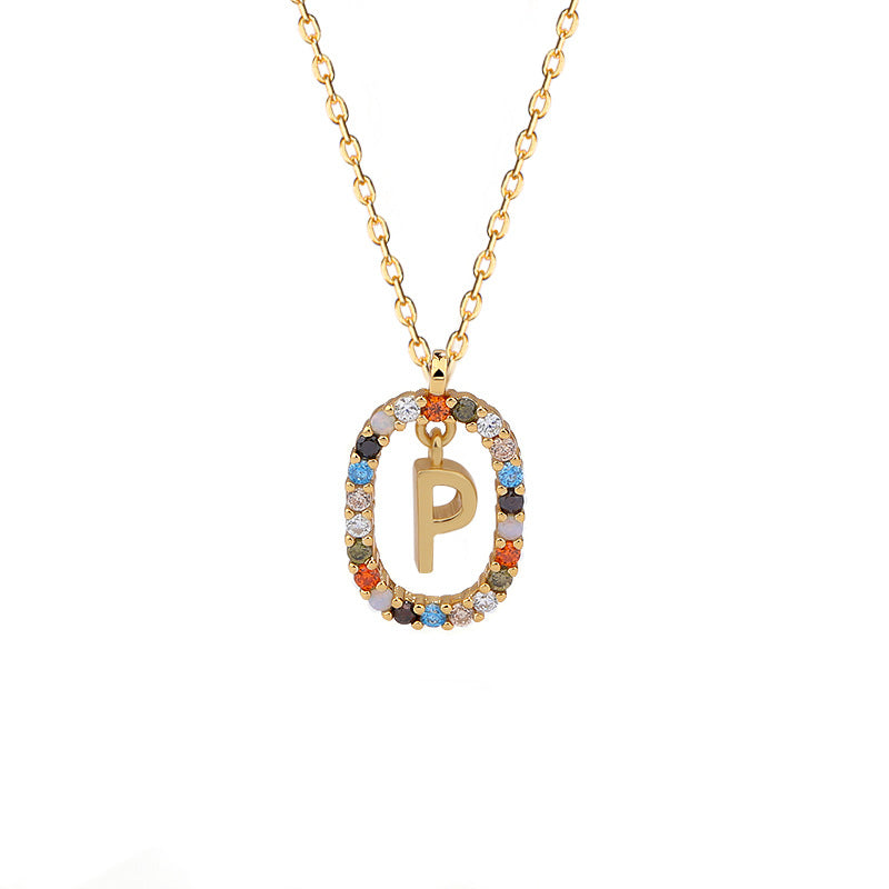 Sterling Silver Circle Pendant Necklace With Initial P Initial Necklace