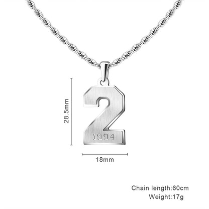 Mens Engraved Pendant Mens Number Necklace Stainless Steel Rope Chain