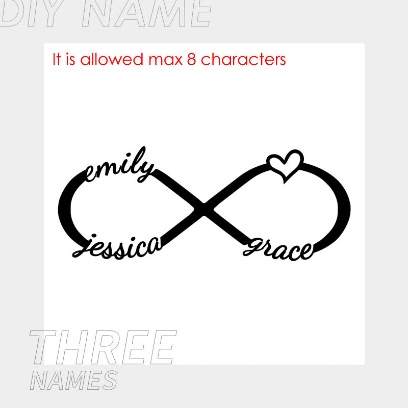 Infinity Necklace With 3 Names FAMILY Name Pendant Gold