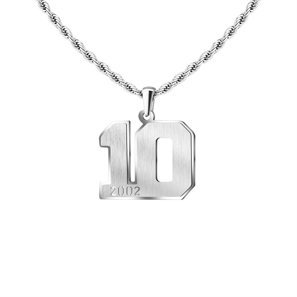 Mens Engraved Pendant Mens Number Necklace Stainless Steel Rope Chain