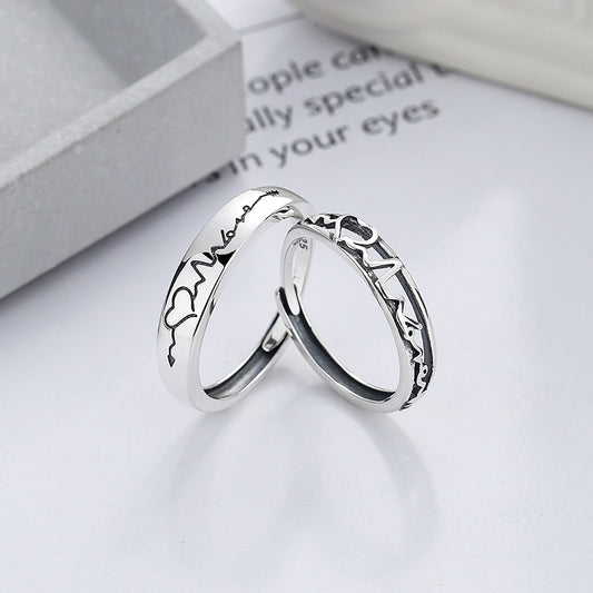 Couple Sterling Silver Heart Ring Adjustable Matching Heart Rings