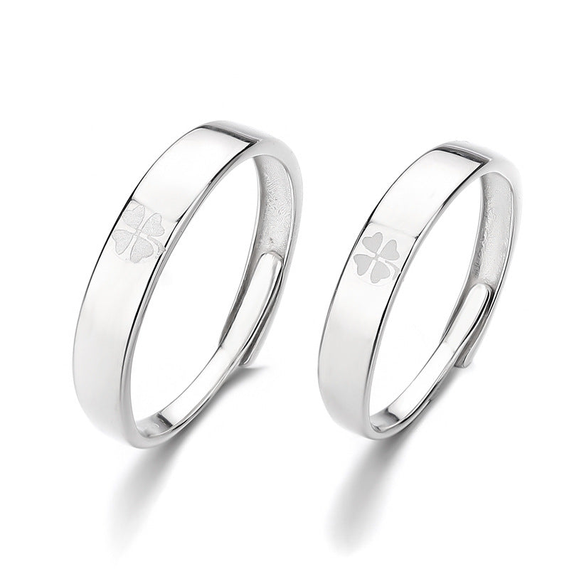 Clover Engraved Matching Couple Rings Set s925 Ring