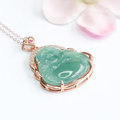 Ice Blue Jade Buddha Necklace A160423