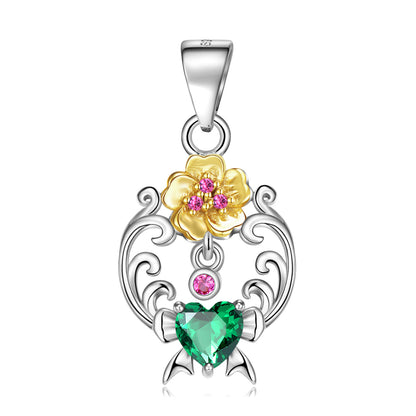 Birth Flower With Birthstone Pendant In Sterling Silver