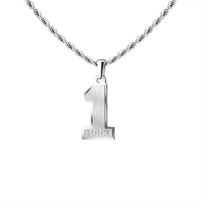 Mens Engraved Pendant Mens Number Necklace Stainless Steel Rope Chain