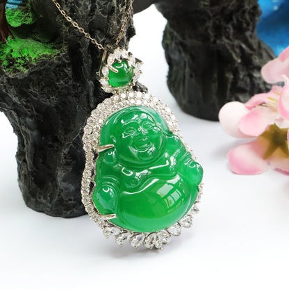 Natural Green Agate Buddah Necklace A160523