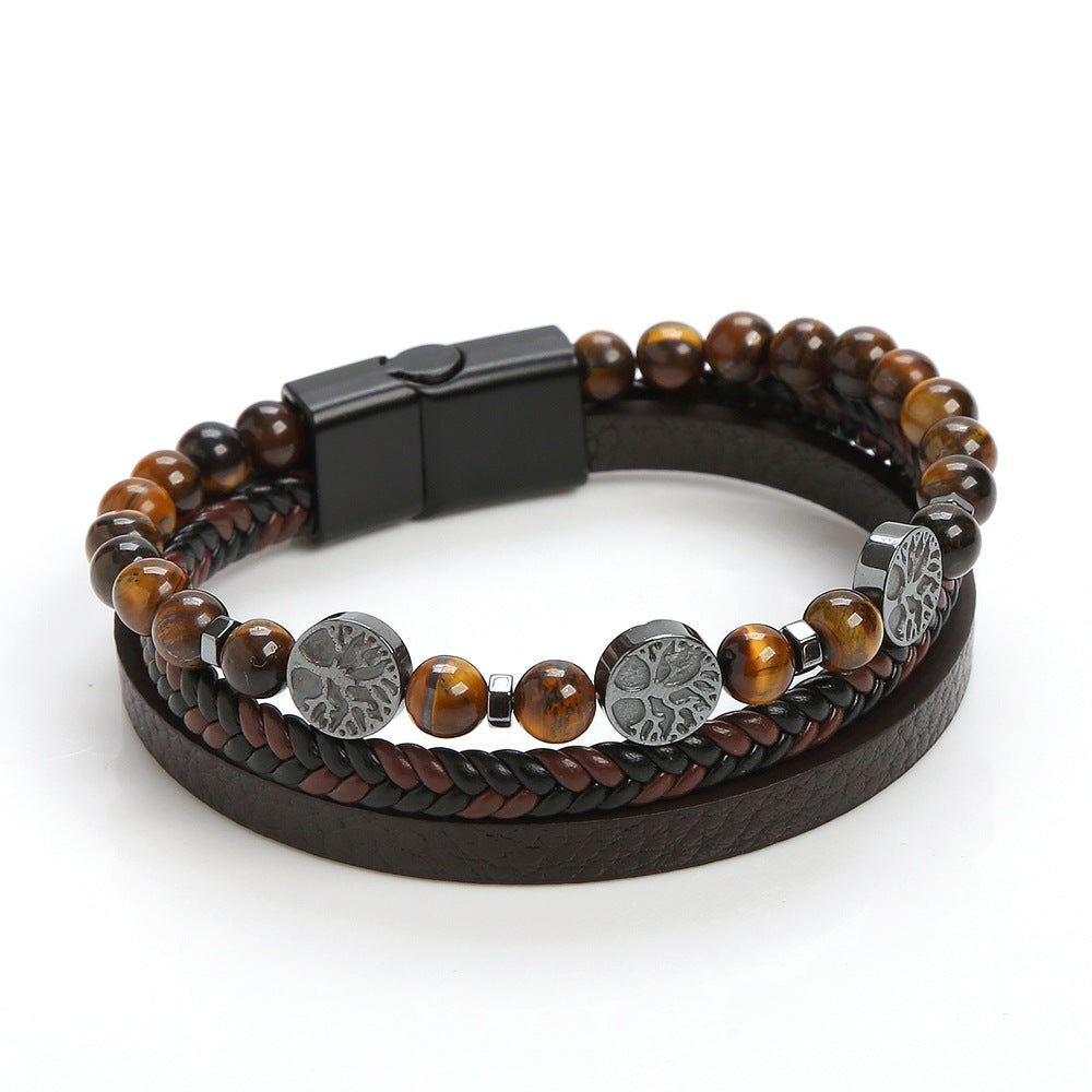 Mens Tiger Eye Bracelet Multi Ttrand Leather Bracelets