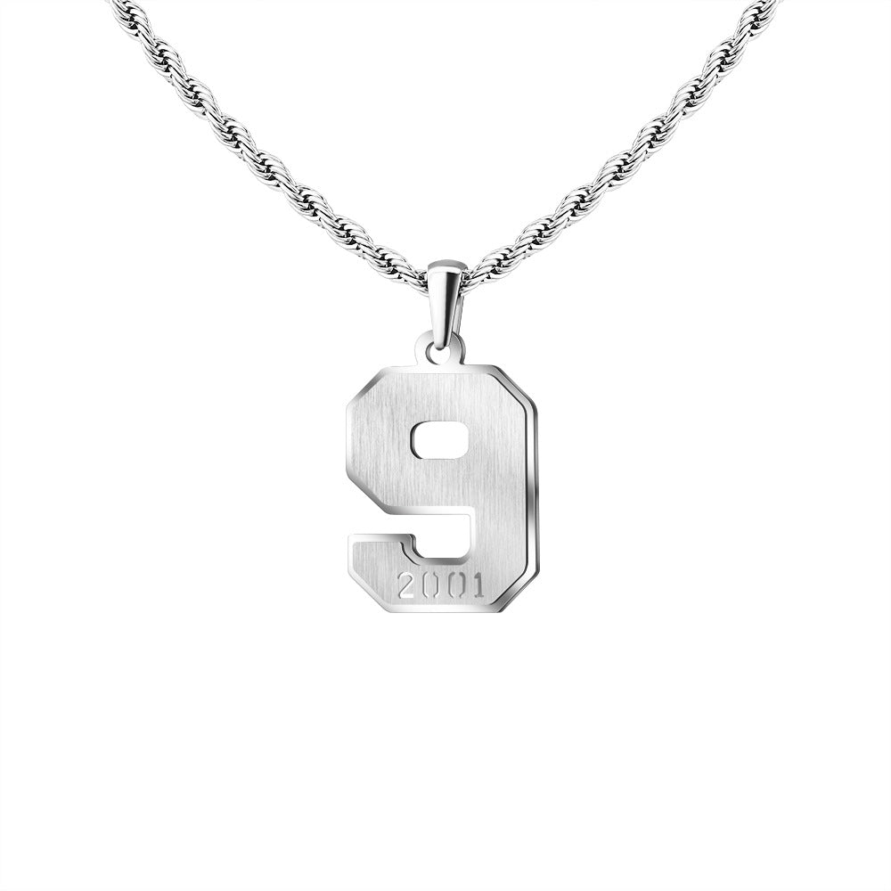 Mens Engraved Pendant Mens Number Necklace Stainless Steel Rope Chain