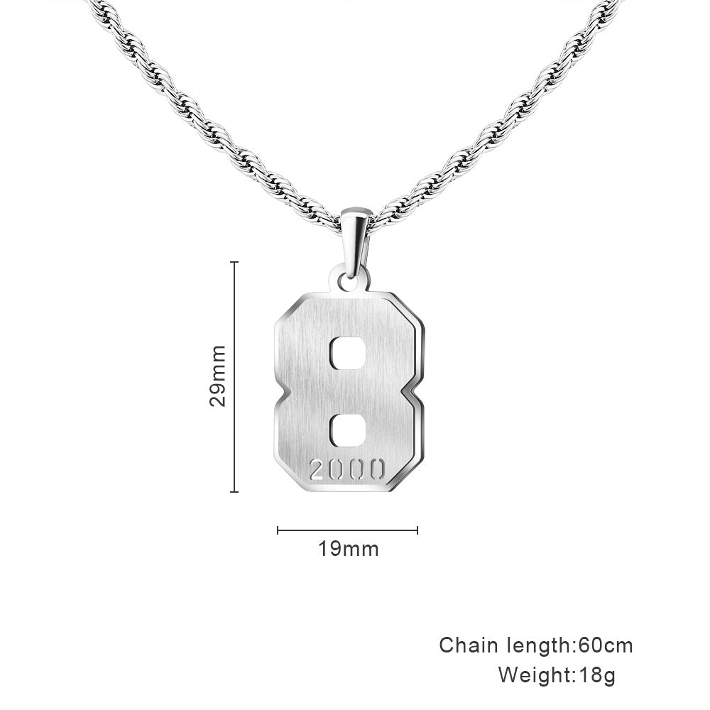 Mens Engraved Pendant Mens Number Necklace Stainless Steel Rope Chain