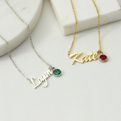 Sterling Silver Name Necklace With Birthstone