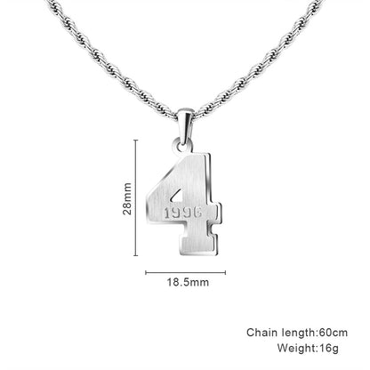 Mens Engraved Pendant Mens Number Necklace Stainless Steel Rope Chain