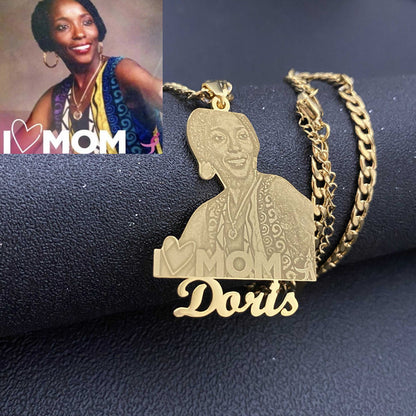 Photo Engraved Necklace With Name gold